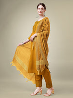 Thumbnail for Malishka Women's Embroidered Yellow Cotton Blend Kurta Pant Dupatta Set - Distacart