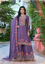 Thumbnail for Anaita Purple Chinon Stitched Plazzo Suit With Codding Dori & Sequence Work - Distacart