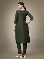Thumbnail for Malishka Women's Embroidered Dark Green Cotton Blend Kurta Pant Set - Distacart