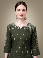 Thumbnail for Malishka Women's Embroidered Dark Green Cotton Blend Kurta Pant Set - Distacart