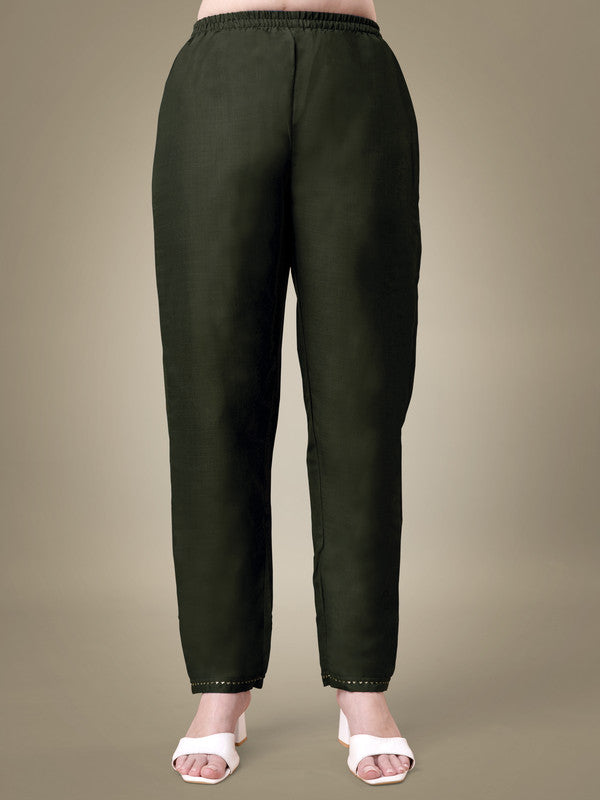 Malishka Women's Embroidered Dark Green Cotton Blend Kurta Pant Set - Distacart