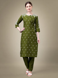 Thumbnail for Malishka Women's Embroidered Green Cotton Blend Kurta Pant Set - Distacart