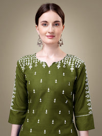 Thumbnail for Malishka Women's Embroidered Green Cotton Blend Kurta Pant Set - Distacart