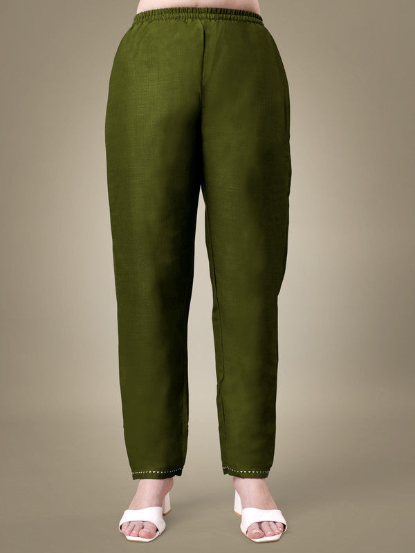 Malishka Women's Embroidered Green Cotton Blend Kurta Pant Set - Distacart