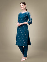 Thumbnail for Malishka Women's Embroidered Blue Cotton Blend Kurta Pant Set - Distacart
