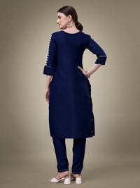Thumbnail for Malishka Women's Embroidered Navy Blue Cotton Blend Kurta Pant Set - Distacart