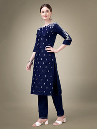 Thumbnail for Malishka Women's Embroidered Navy Blue Cotton Blend Kurta Pant Set - Distacart