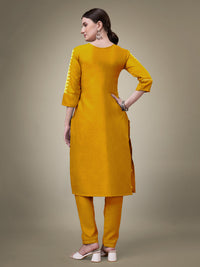 Thumbnail for Malishka Women's Embroidered Yellow Cotton Blend Kurta Pant Set - Distacart