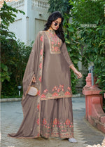 Thumbnail for Anaita Chiku Chinon Stitched Plazzo Suit With Codding Dori & Sequence Work - Distacart