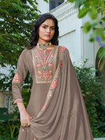 Thumbnail for Anaita Chiku Chinon Stitched Plazzo Suit With Codding Dori & Sequence Work - Distacart