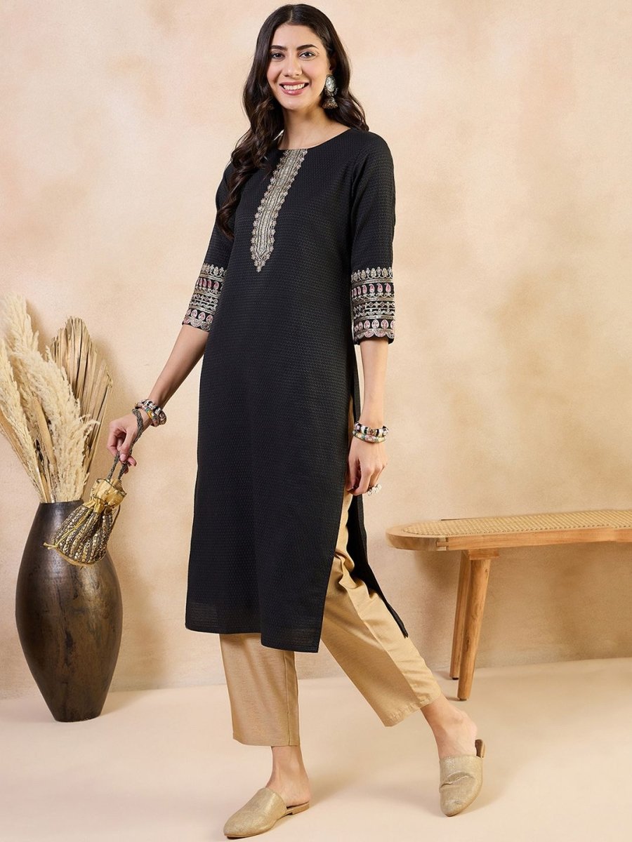 Anouk Abstract Printed Thread Work Cotton A-Line Kurta