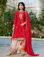 Thumbnail for Anaita Red Chinon Stitched Plazzo Suit With Codding Dori & Sequence Work - Distacart