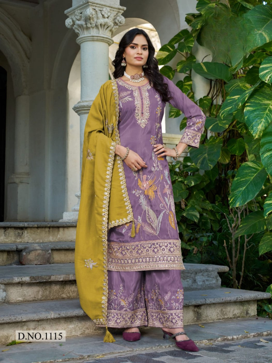Anaita Purple Shimmer Stitched Plazzo Suit With Codding Dori & Sequence Work - Distacart