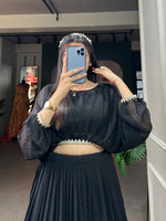 Thumbnail for Lorenvalley Black Georgette Sequins and Thread Embroidery Work Lehenga Choli - Distacart