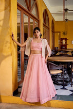 Thumbnail for Lorenvalley Fashion Lightpink Allnen Crush Plain Lehenga Choli with Koti - Distacart