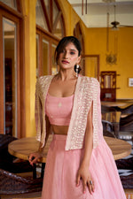 Thumbnail for Lorenvalley Fashion Lightpink Allnen Crush Plain Lehenga Choli with Koti - Distacart