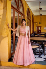 Thumbnail for Lorenvalley Fashion Lightpink Allnen Crush Plain Lehenga Choli with Koti - Distacart