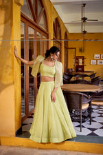 Thumbnail for Lorenvalley Fashion Limegreen Allnen Crush Plain Lehenga Choli with Koti - Distacart