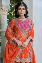 Thumbnail for Anaita Orange Chinon Stitched Plazzo Suit With Dhaga & Sequence Work - Distacart