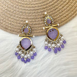 Thumbnail for Tehzeeb Creations Latest Gold Polish Kundan & Pearl Studded Designer Drop Long Earrings For Women And Girls Lavender - Distacart