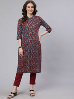 Thumbnail for Aks Floral Printed Mandarin Collar Pure Cotton Kurta with Trousers - Distacart