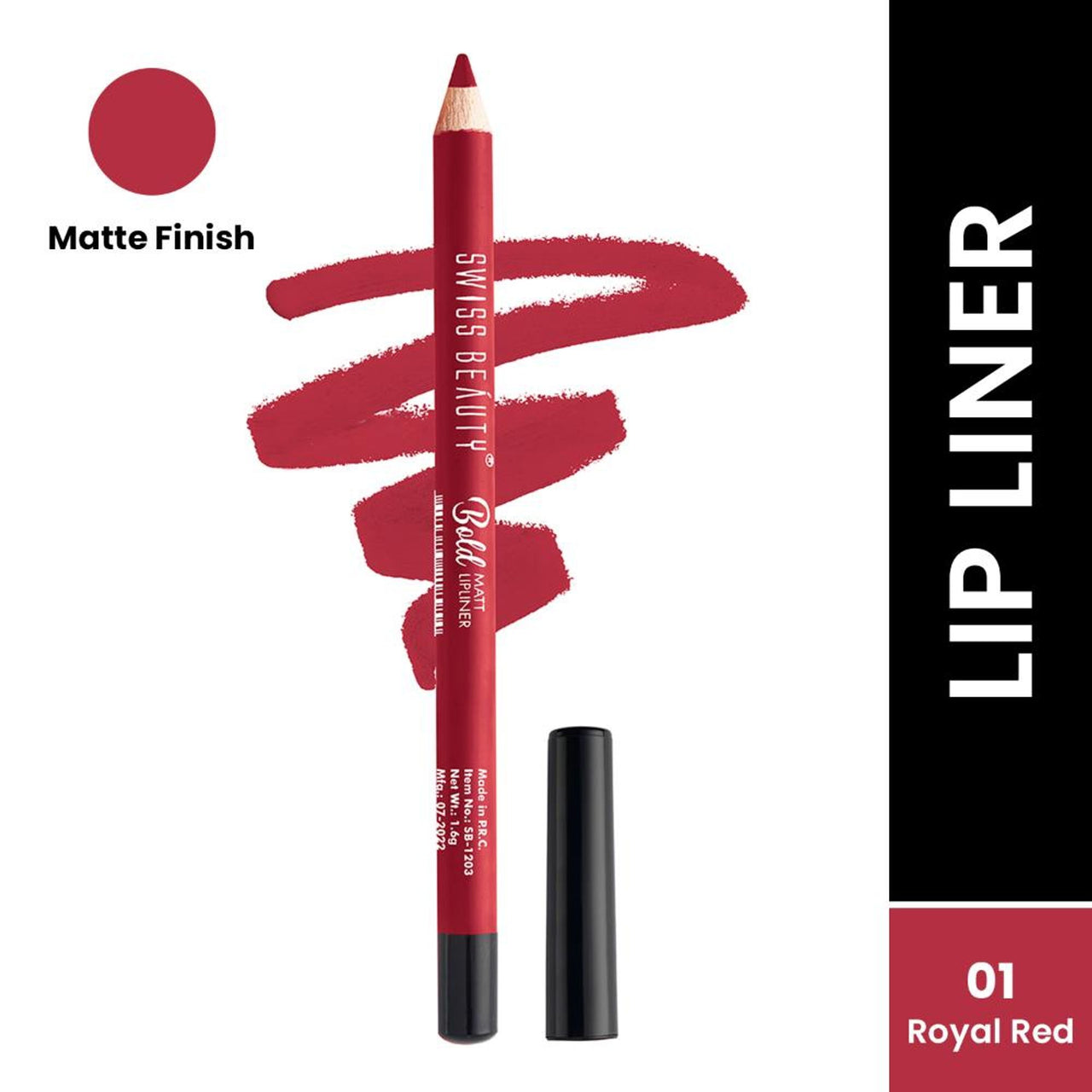 Swiss Beauty Bold Matt Lip Liner Pencil, Long-lasting , Matte Finish , Non-Drying - 1 Royal Red