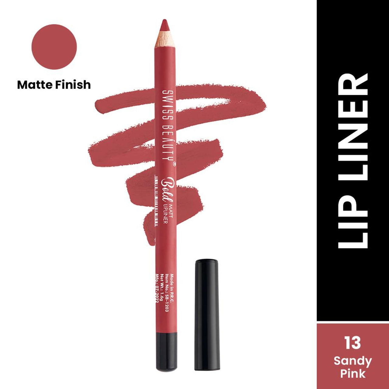Swiss Beauty Bold Matt Lip Liner Pencil, Long-lasting , Matte Finish , Non-Drying - 13 Sandy Pink