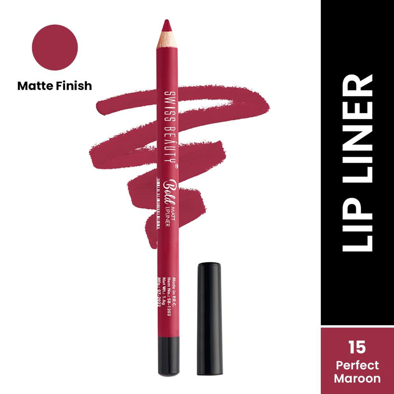 Swiss Beauty Bold Matt Lip Liner Pencil, Long-lasting , Matte Finish , Non-Drying - 15 Perfect Maroon