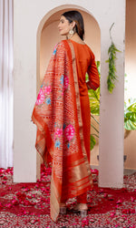 Thumbnail for Vedant Vastram Viscose Silk Embroidery & Sequence Work Stitched Kurta Pant Dupatta Set-Orange - Distacart
