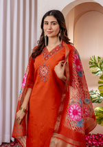 Thumbnail for Vedant Vastram Viscose Silk Embroidery & Sequence Work Stitched Kurta Pant Dupatta Set-Orange - Distacart