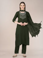 Thumbnail for Malishka Women's Embroidered Mehendi Cotton Blend Kurta Pant Set - Distacart