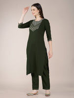 Thumbnail for Malishka Women's Embroidered Mehendi Cotton Blend Kurta Pant Set - Distacart