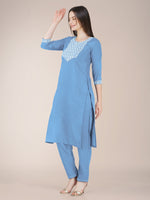 Thumbnail for Malishka Women's Embroidered Sky Blue Cotton Blend Kurta Pant Set - Distacart
