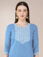 Thumbnail for Malishka Women's Embroidered Sky Blue Cotton Blend Kurta Pant Set - Distacart
