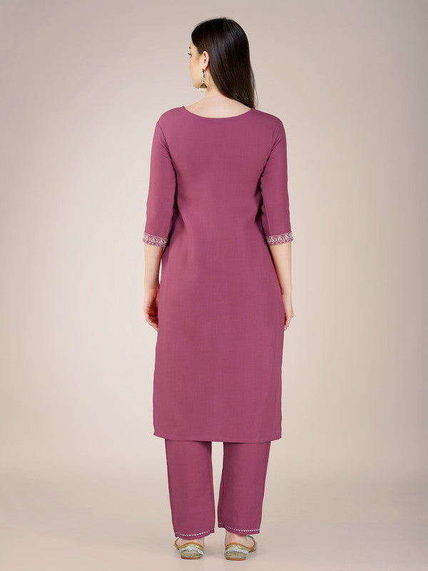 Malishka Women's Embroidered Wine Cotton Blend Kurta Pant Set - Distacart