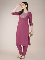Thumbnail for Malishka Women's Embroidered Wine Cotton Blend Kurta Pant Set - Distacart