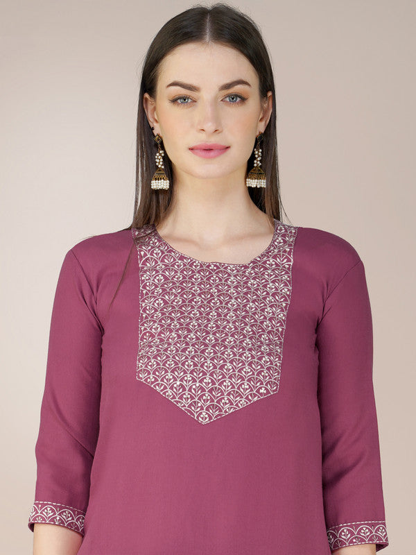 Malishka Women's Embroidered Wine Cotton Blend Kurta Pant Set - Distacart
