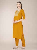Thumbnail for Malishka Women's Embroidered Yellow Cotton Blend Kurta Pant Set - Distacart