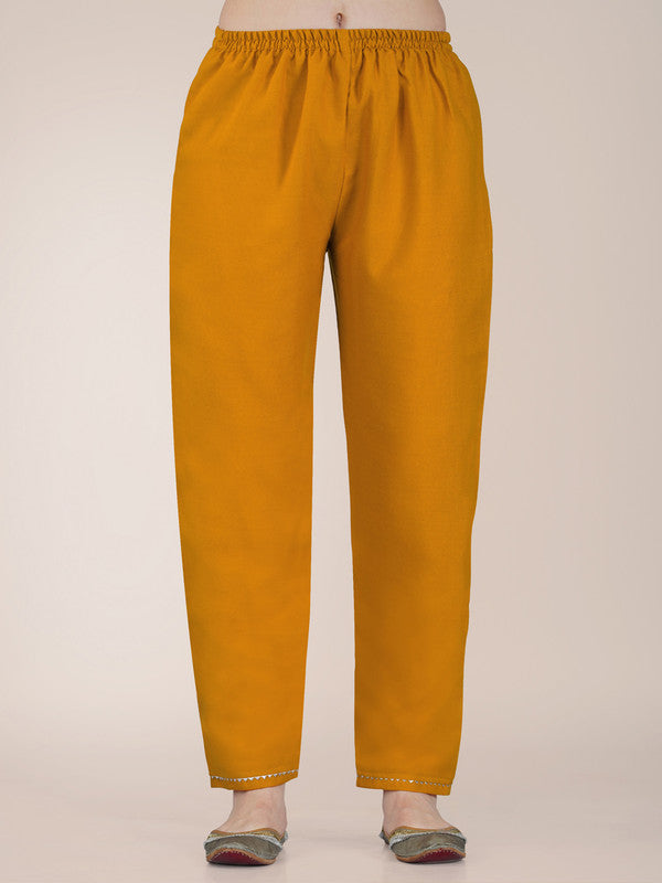 Malishka Women's Embroidered Yellow Cotton Blend Kurta Pant Set - Distacart