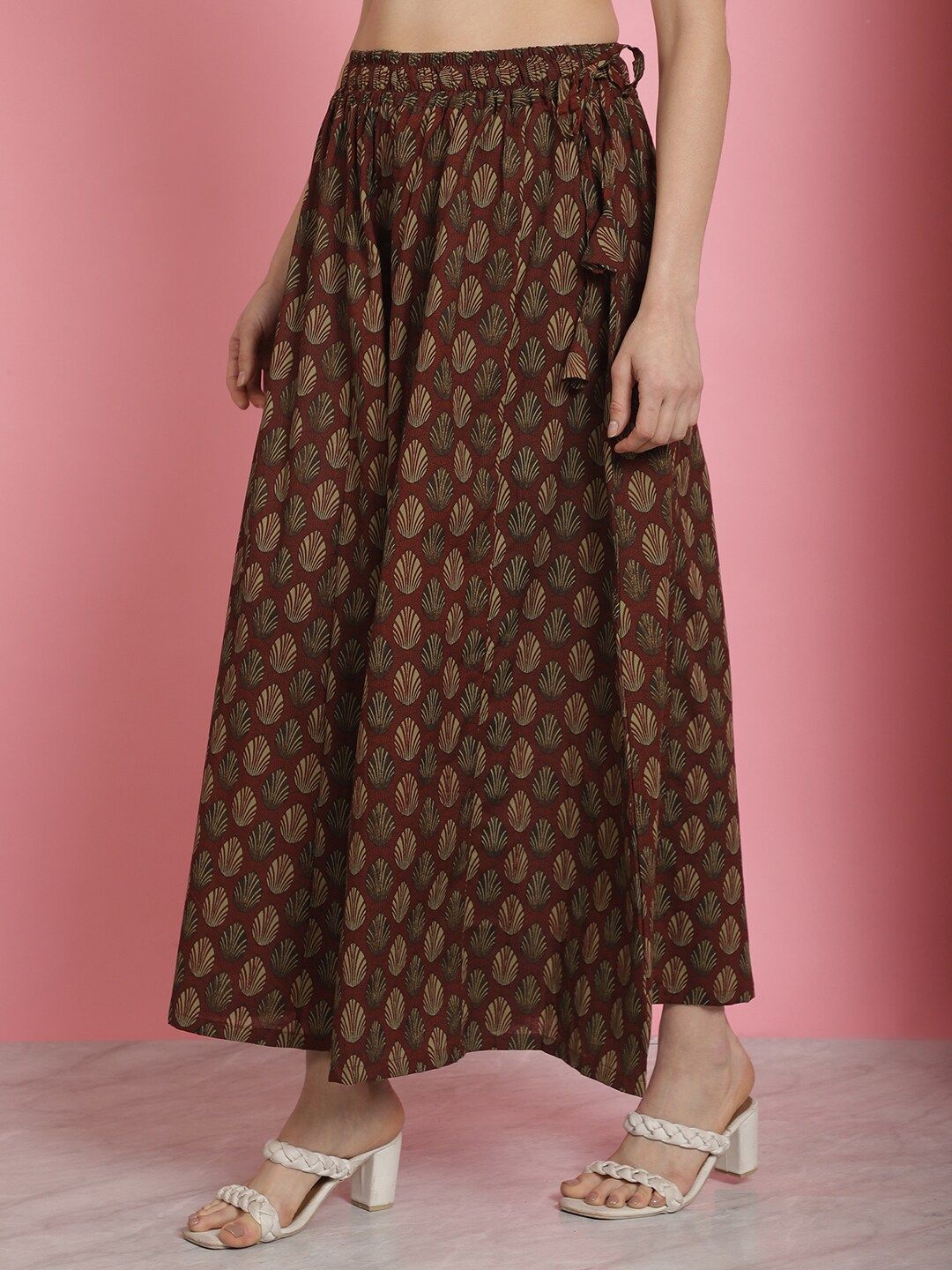 TAG 7 Floral Printed Flared Pure Cotton Ethnic Palazzos