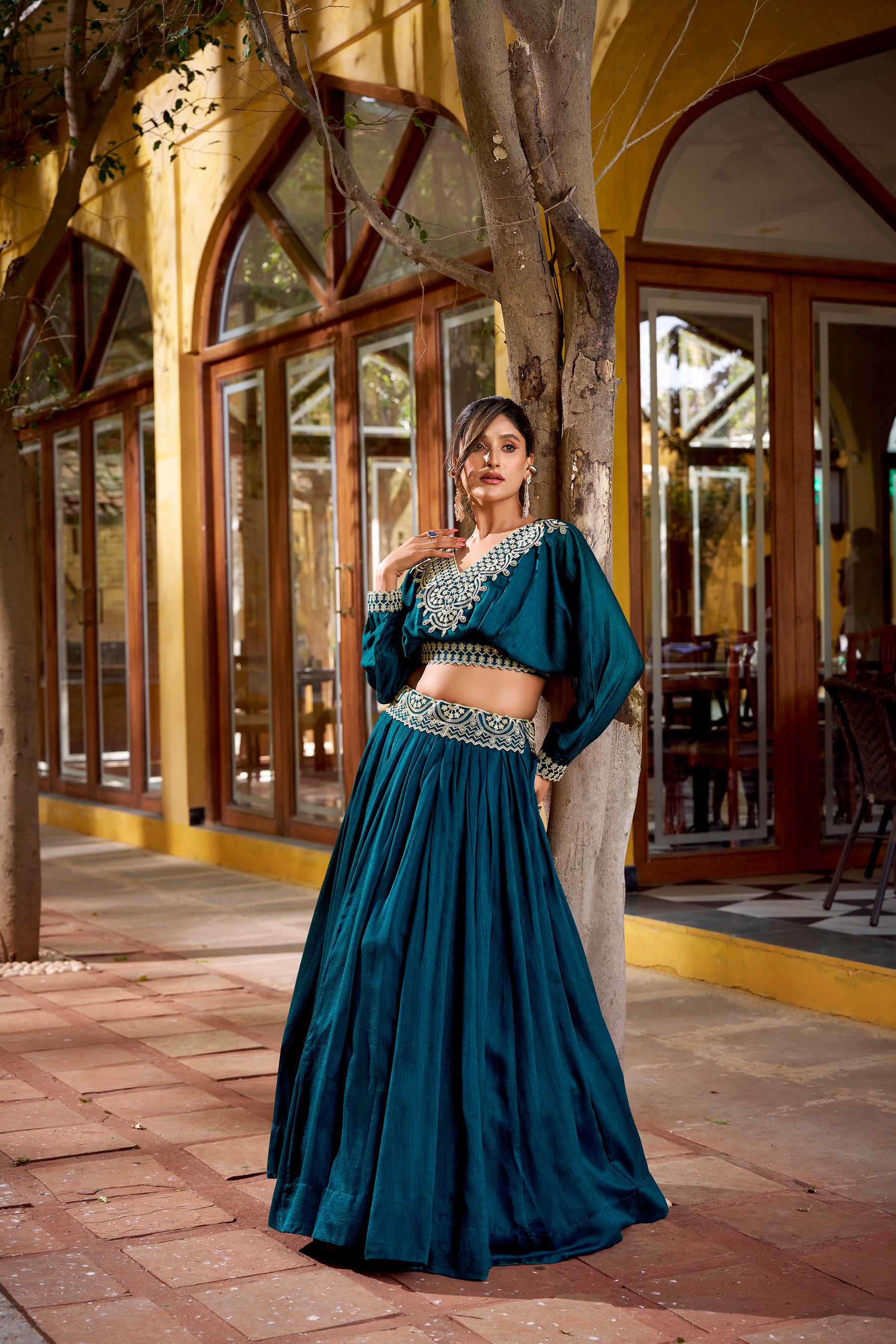 Lorenvalley Fashion Teal Vichitra Silk Thread Embroidery Work Lehenga Choli Co-ord Set - Distacart