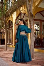 Thumbnail for Lorenvalley Fashion Teal Vichitra Silk Thread Embroidery Work Lehenga Choli Co-ord Set - Distacart