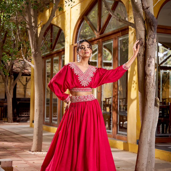 Lorenvalley Fashion Pink Vichitra Silk Thread Embroidery Work Lehenga Choli Co-ord Set - Distacart