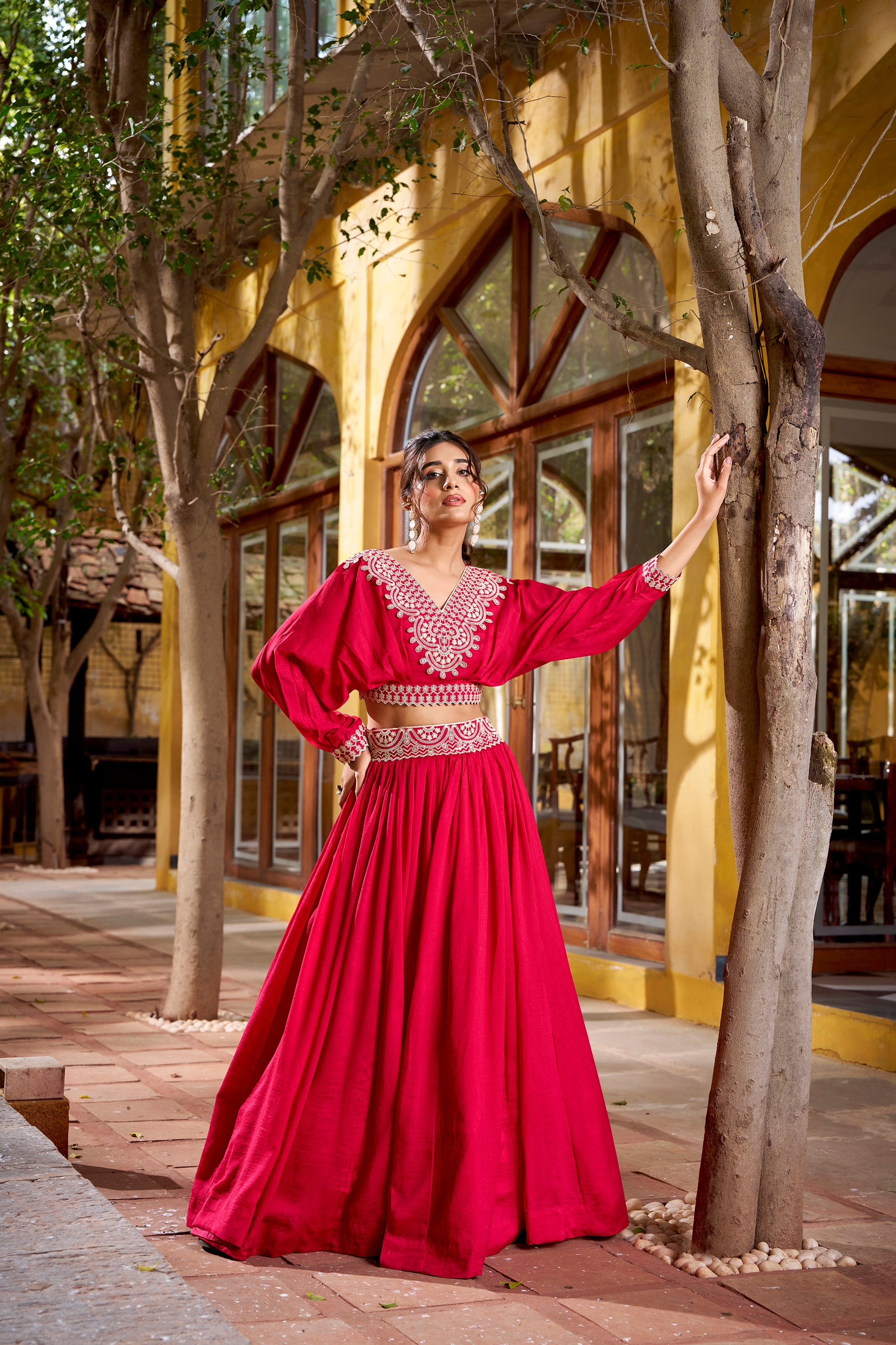 Lorenvalley Fashion Pink Vichitra Silk Thread Embroidery Work Lehenga Choli Co-ord Set