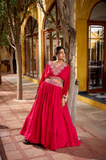 Thumbnail for Lorenvalley Fashion Pink Vichitra Silk Thread Embroidery Work Lehenga Choli Co-ord Set - Distacart