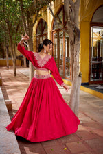 Thumbnail for Lorenvalley Fashion Pink Vichitra Silk Thread Embroidery Work Lehenga Choli Co-ord Set - Distacart