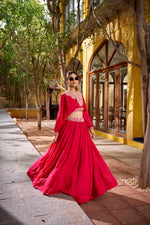 Thumbnail for Lorenvalley Fashion Pink Vichitra Silk Thread Embroidery Work Lehenga Choli Co-ord Set - Distacart