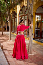 Thumbnail for Lorenvalley Fashion Pink Vichitra Silk Thread Embroidery Work Lehenga Choli Co-ord Set - Distacart