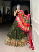 Thumbnail for Lorenvalley Green Georgette Sequins and Thread Embroidery Work Lehenga Choli - Distacart