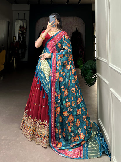 Lorenvalley Maroon Georgette Sequins and Thread Embroidery Work Lehenga Choli - Distacart
